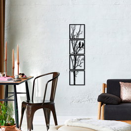 Wallity Tree And Birds S - Escultura de pared de metal negro (4 piezas)